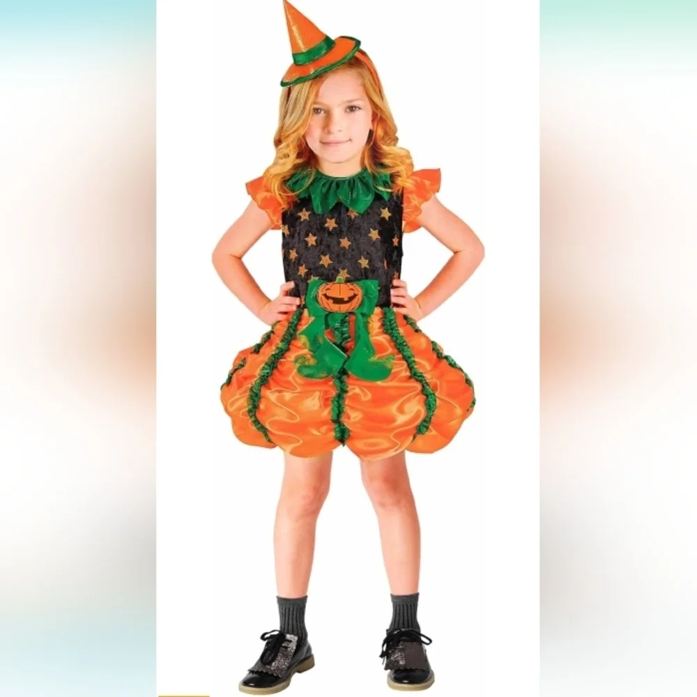Halloween Pumpkin Witch Costume Orange Green and Black Dress with Mini H…